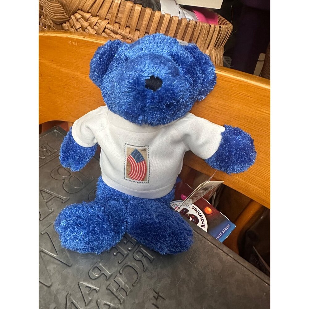 Old Glory Flag Fan Plush Bear Wearing White Shirt With American Flag‎ Design 9"